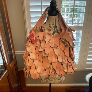 Chaos by Elsie Pink Leather Fringe Shoulder Hobo Bag